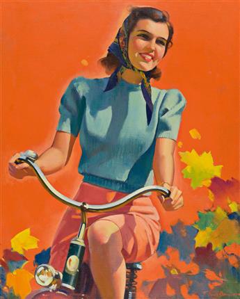 FREDERICK SANDS BRUNNER (1886-1964) Autumn Bicycle Ride.  [THIS WEEK MAGAZINE / COVER ART]